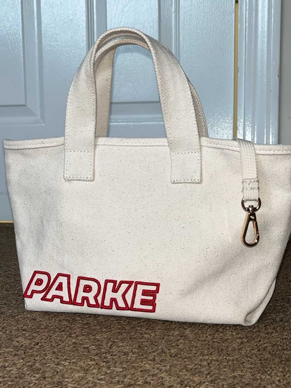 Parke Canvas Tote Bag in Natural with Red Logo